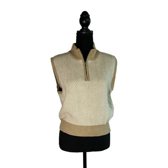 Sincerely Jules Brown & Cream Chevron Cropped Sweater Vest, Large, Pre-owned - Picture 1 of 7